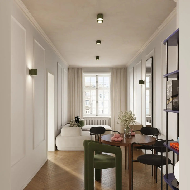 Luminaire Plafonnier vert olive dans un intérieur contemporain