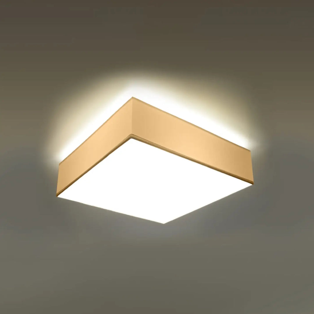 Plafonnier carré modern avec cadre or chaud et panneau blanc lumineux éclairage polyvalent forme riche horus 35 blanc