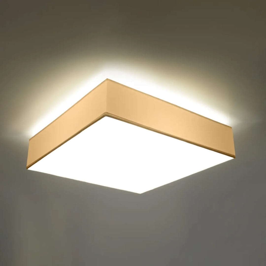 Luminaire plafonnier carré horus 45 blanc avec cadre or chaud et panneau lumineux pour éclairage polyvalent forme riche