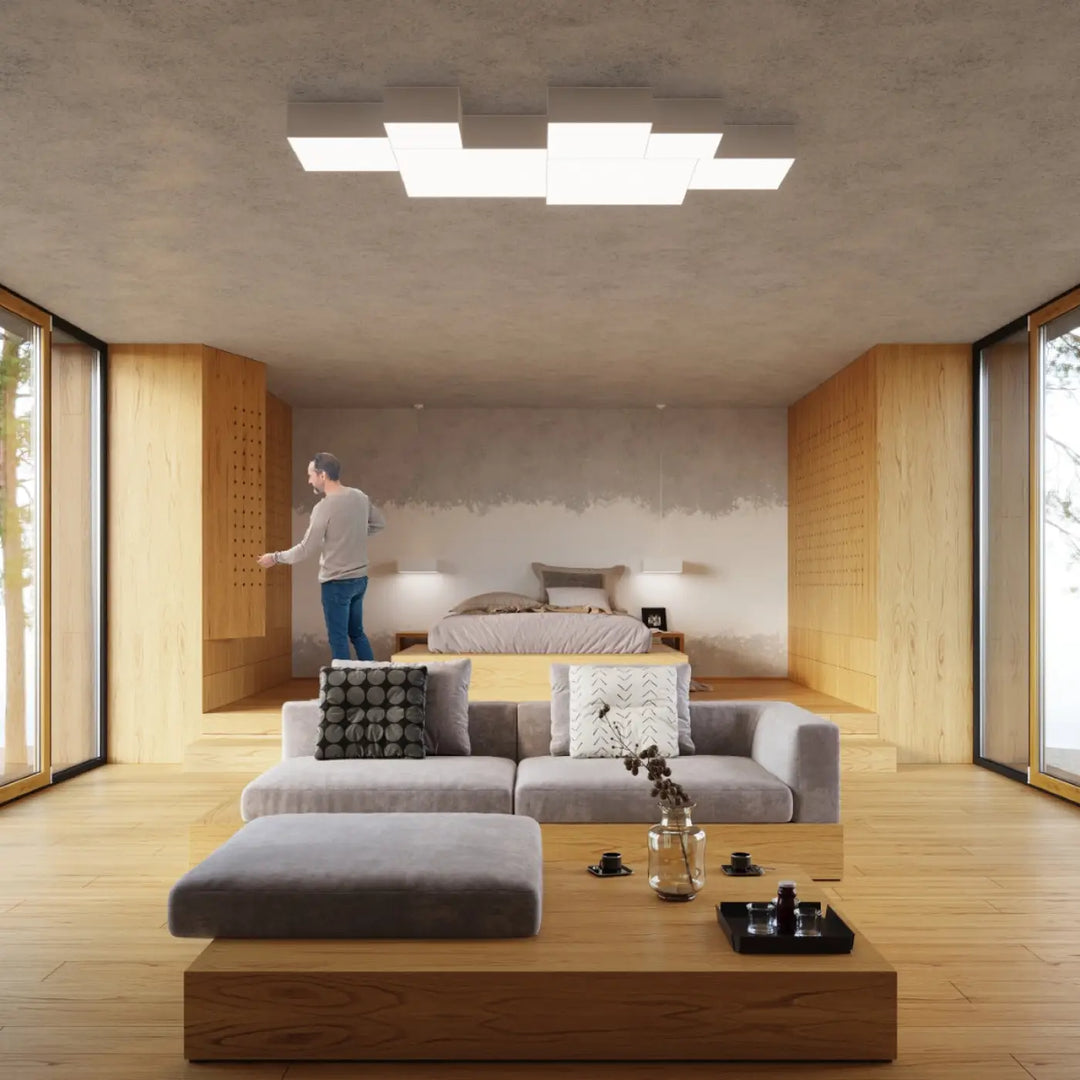 Luminaire plafonnier horus 45 blanc avec forme riche en verre pour éclairage polyvalent et plafonnier carré moderne