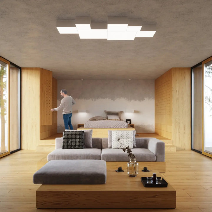 Luminaire plafonnier horus 55 blanc avec plafonnier carré et forme riche pour éclairage polyvalent moderne