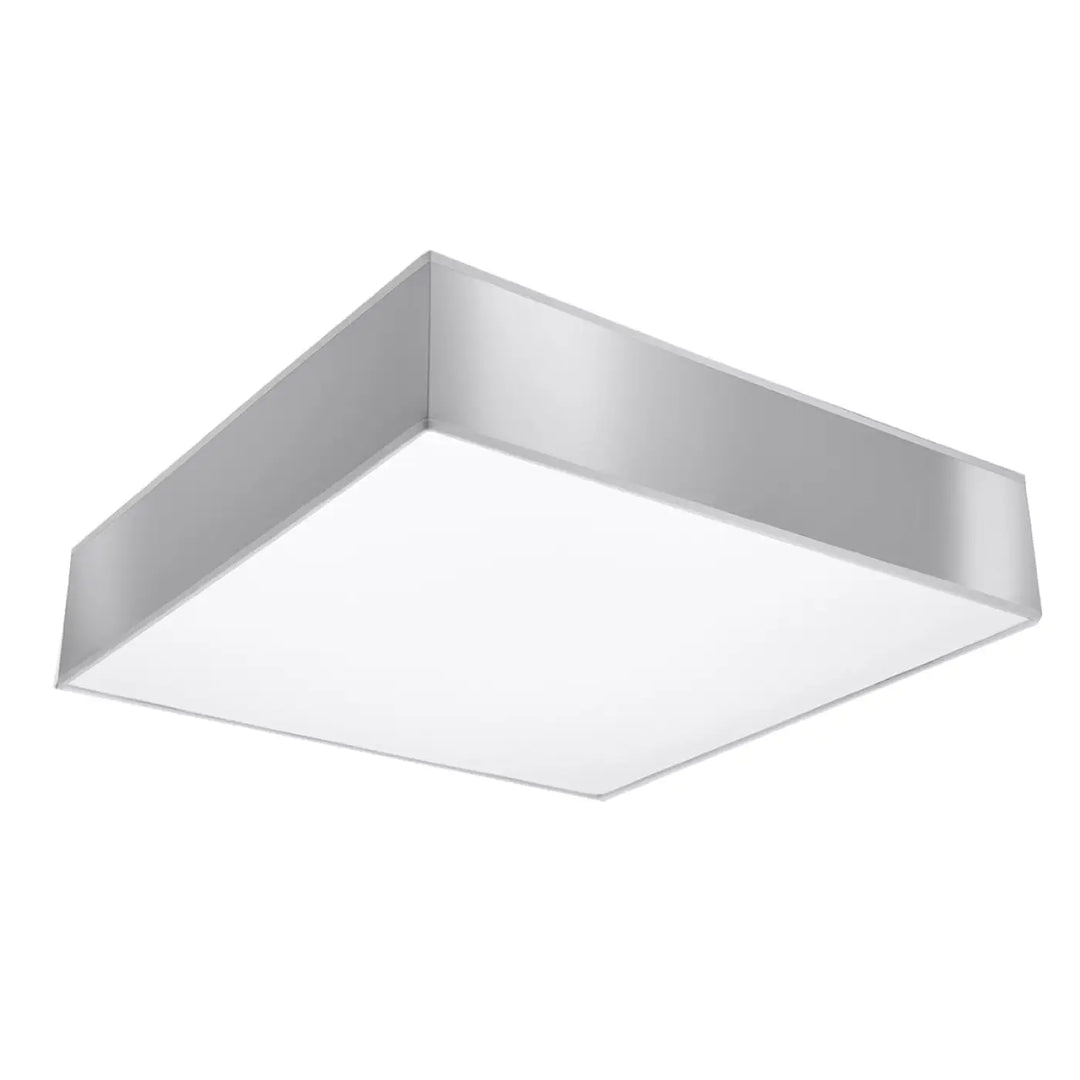 Plafonnier carré horus 55 gris avec cadre métallique argenté et diffuseur blanc pour éclairage polyvalent forme riche