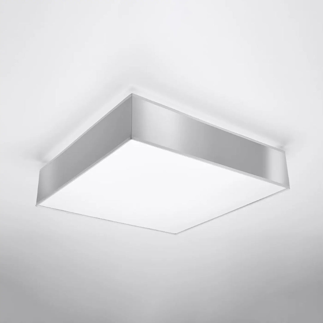 Plafonnier carré gris horus 55 avec cadre métallique argenté et éclairage polyvalent à forme riche