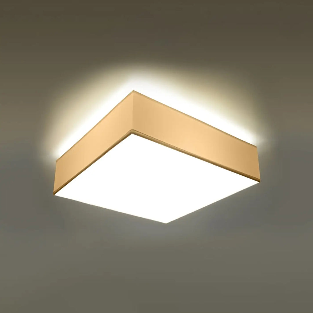 Luminaire plafonnier blanc allumé, vue rapprochée