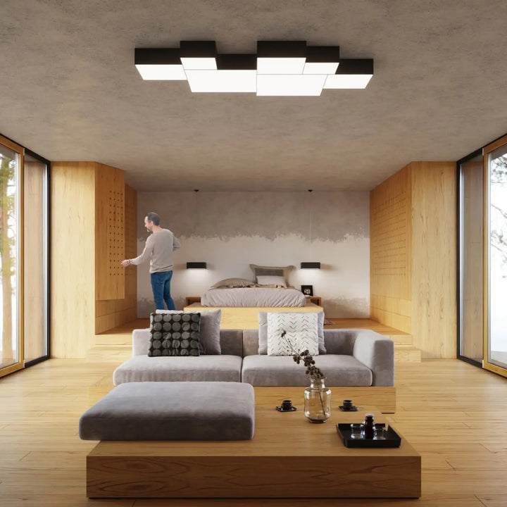 Luminaire plafonnier noir dans un intérieur contemporain