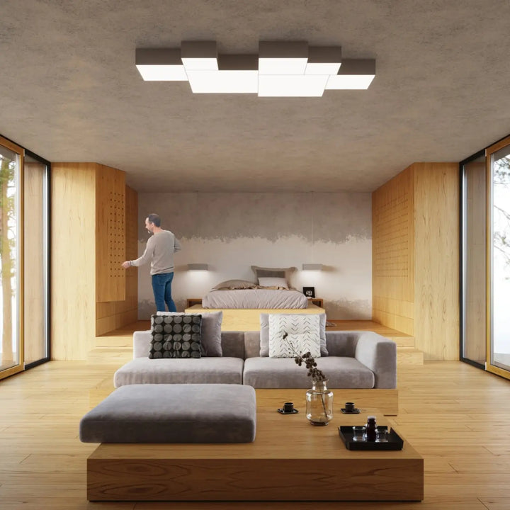 Luminaire plafonnier gris dans un intérieur contemporain