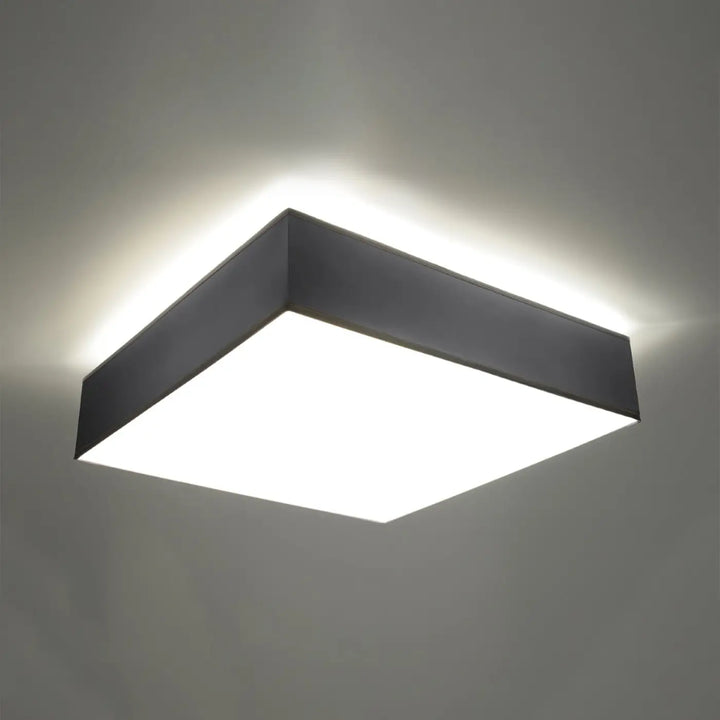 Luminaire plafonnier gris allumé, vue rapprochée