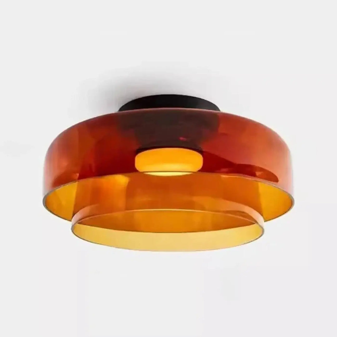 Luminaire plafonnier ceili moderne à deux niveaux avec abat-jours en verre ambré translucide et base noire
