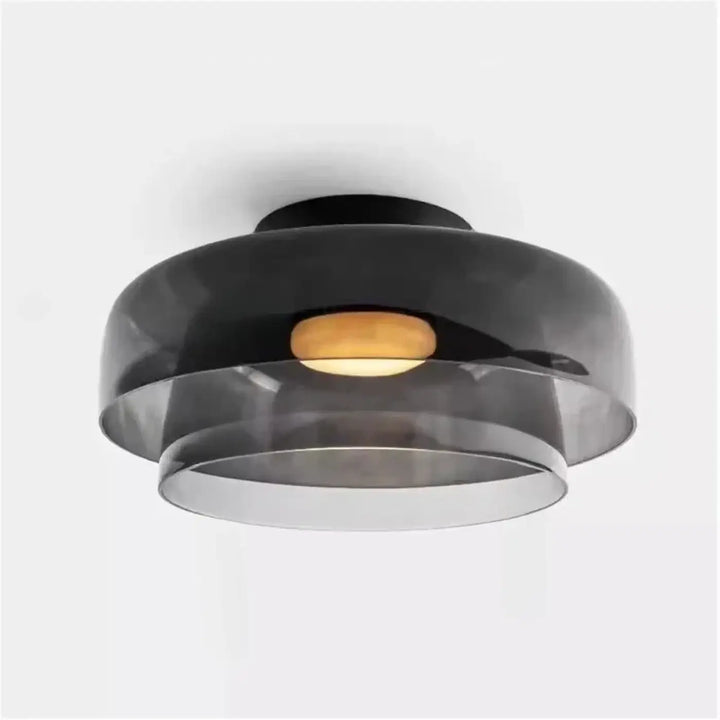 Luminaire plafonnier ceili en verre fumé noir moderne avec design superposé élégant et ampoule à tonalité chaude