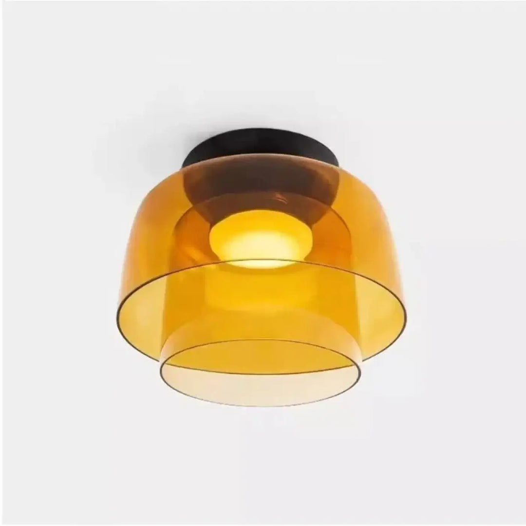 Luminaire plafonnier coloré ceili en verre superposé ambre avec base de fixation noire pour éclairage intérieur élégant