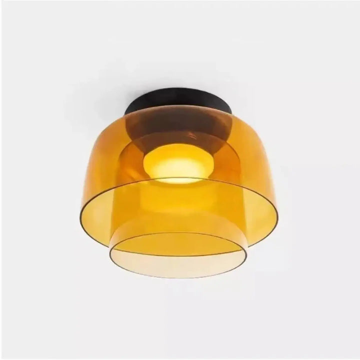 Luminaire plafonnier coloré ceili en verre superposé ambre avec base de fixation noire pour éclairage intérieur élégant