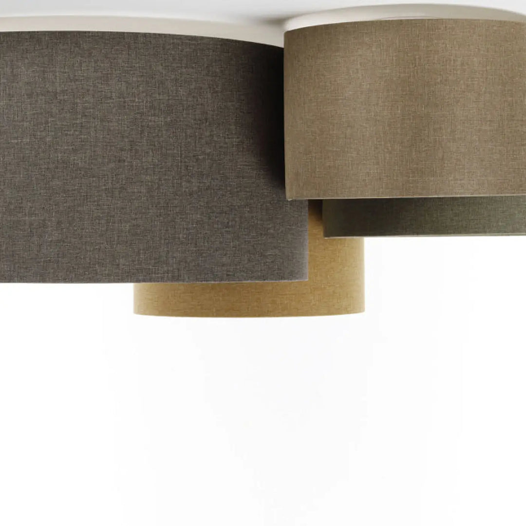 Luminaire plafonnier 4flames boho élégant avec abat-jours en tissu texturé naturel gris et beige