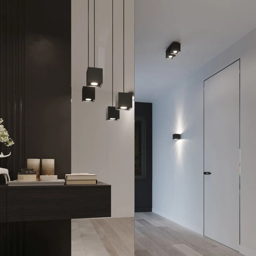 Plafonnier quad noir en cubes suspendus montées individuellement pour une magnifique décoration intérieure