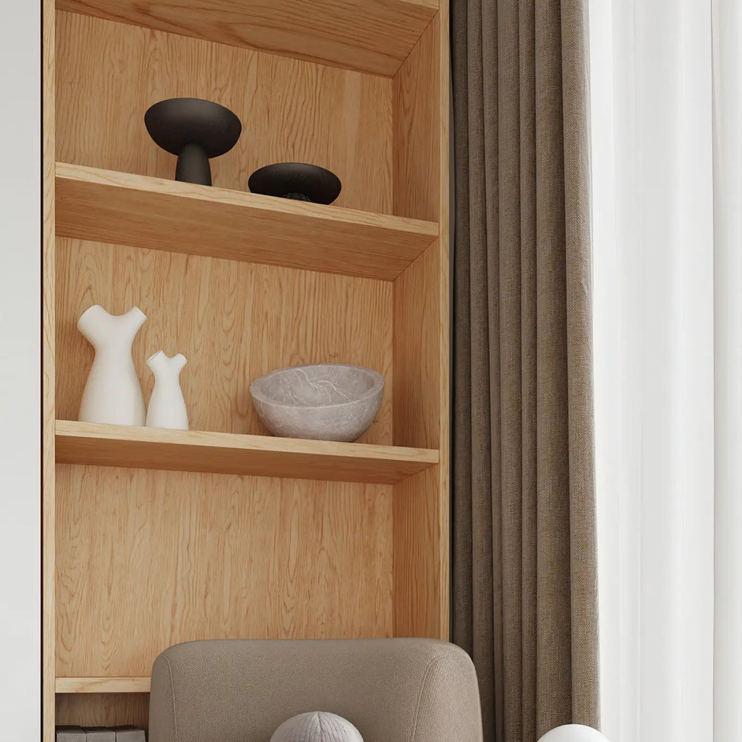 Luminaire plafonnier boomo 8 avec étagère en bois clair style raffiné et minimalisme scandinave pour lampes boomo