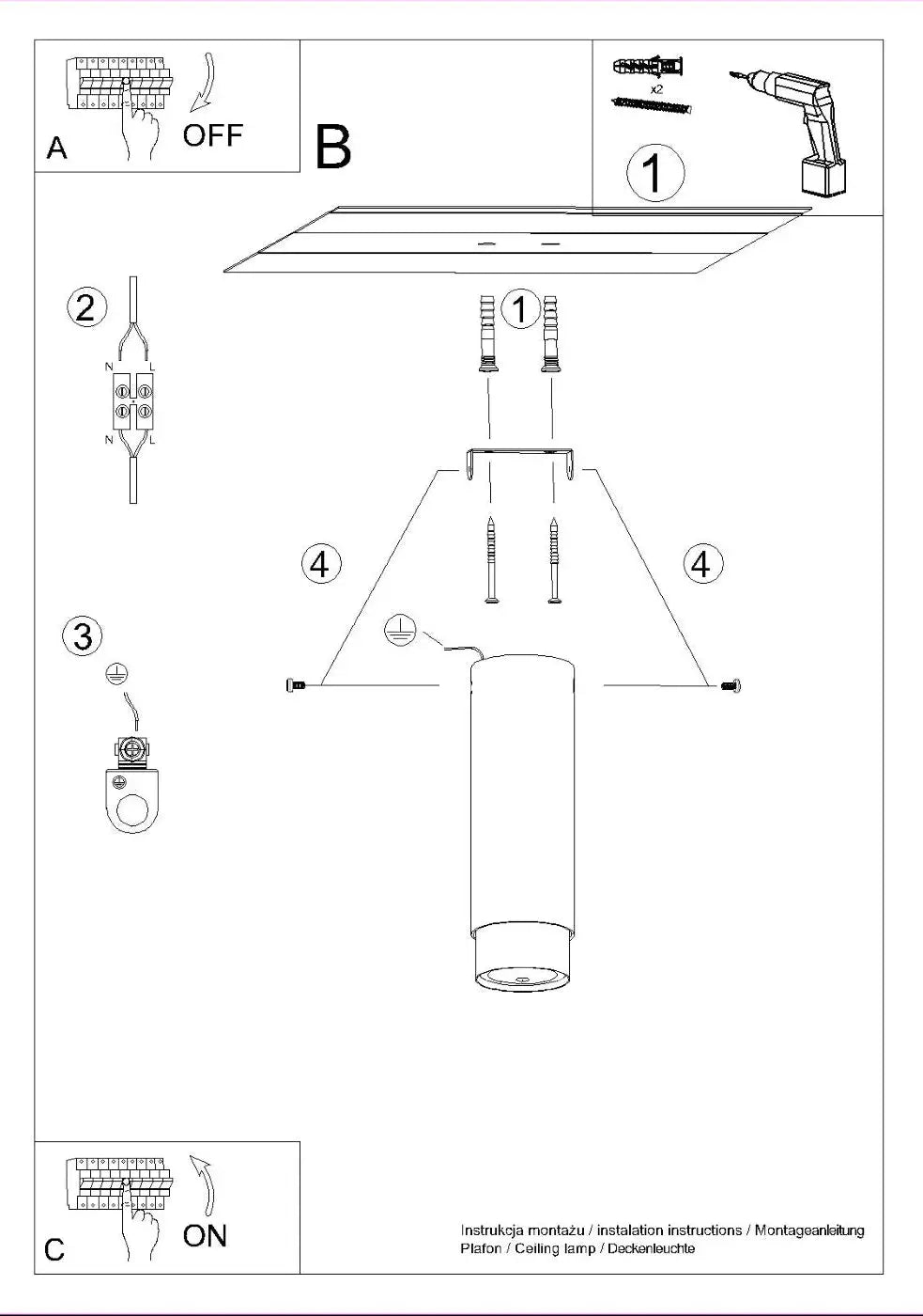 Plafonnier nero 22,5 design moderne avec corps cylindrique noir chrom et fixation métallique pour installation plafond