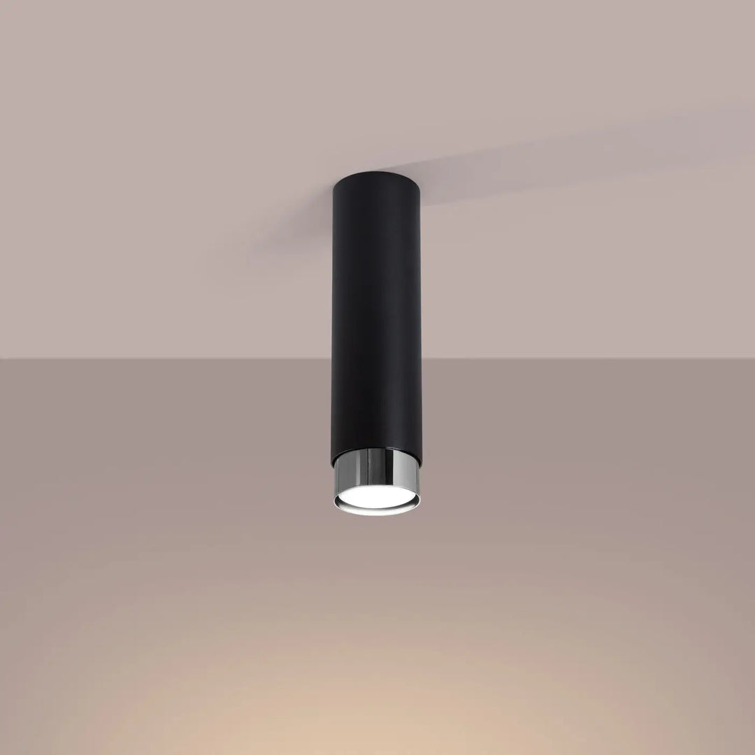 Luminaire plafonnier nero 22,5 noir chrom design moderne avec accent en chrome à la base pour plafond nero