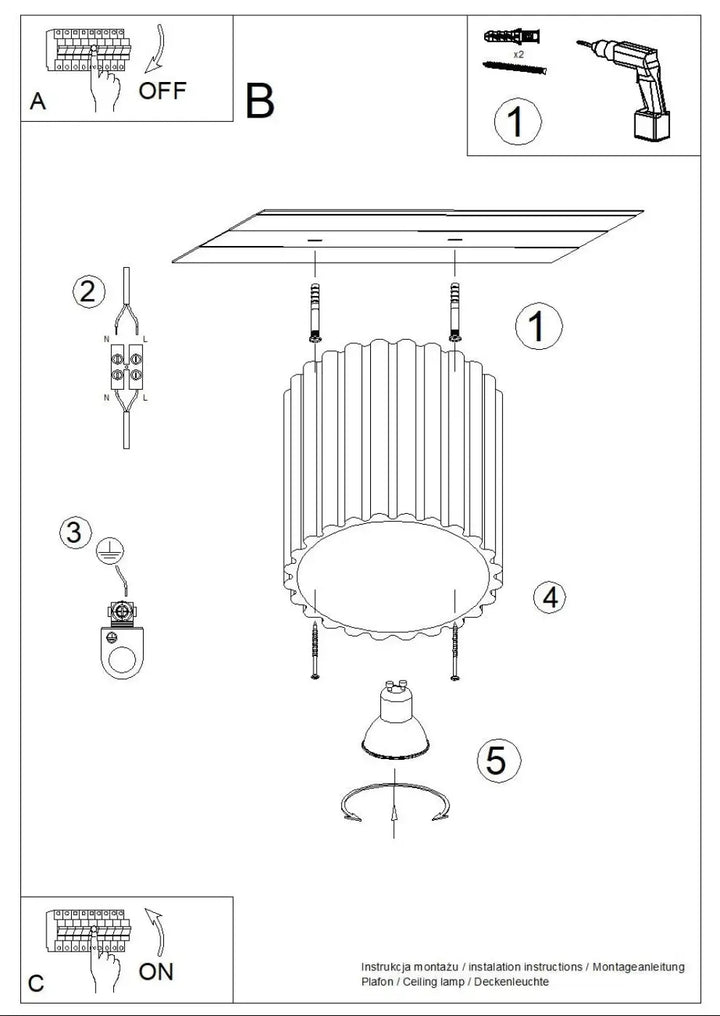 Luminaire plafonnier aura 1 beige avec forme unique inspirée, abat-jour cylindrique cannelé et ampoule orientable vers le bas
