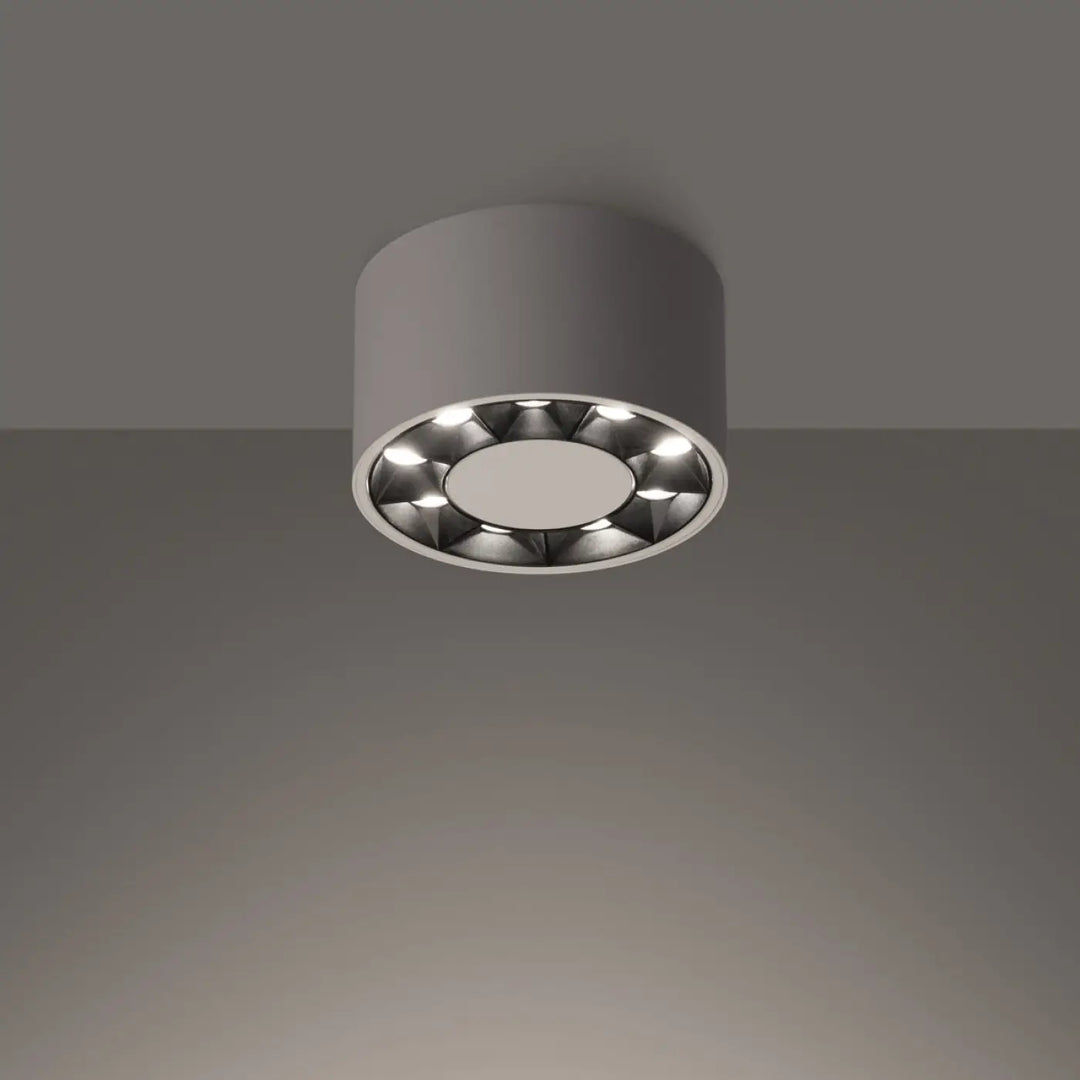 Plafonnier dio led blanc moderne gris avec huit led et diffuseur central combinaison parfaite d’un caractère loft
