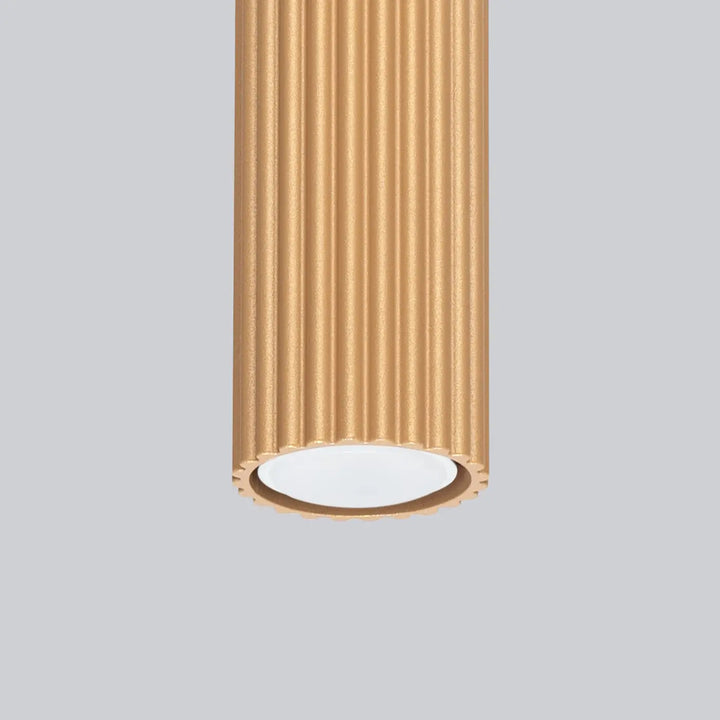 Plafonnier karbon doré avec fût cylindrique cannelé verticalement et diffuseur blanc minimaliste avec ampoules gu10 interchangeables