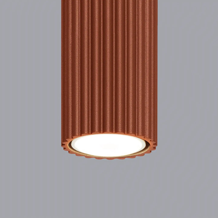 Plafonnier karbon allie cuivre avec ampoules gu10 interchangeables design minimaliste et bords festonnés rouges ocre