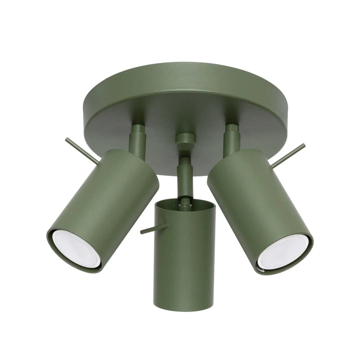 Luminaire plafonnier ring 3p vert olive en métal avec trois têtes cylindriques réglables pour un éclairage flexible minimalisme moderne