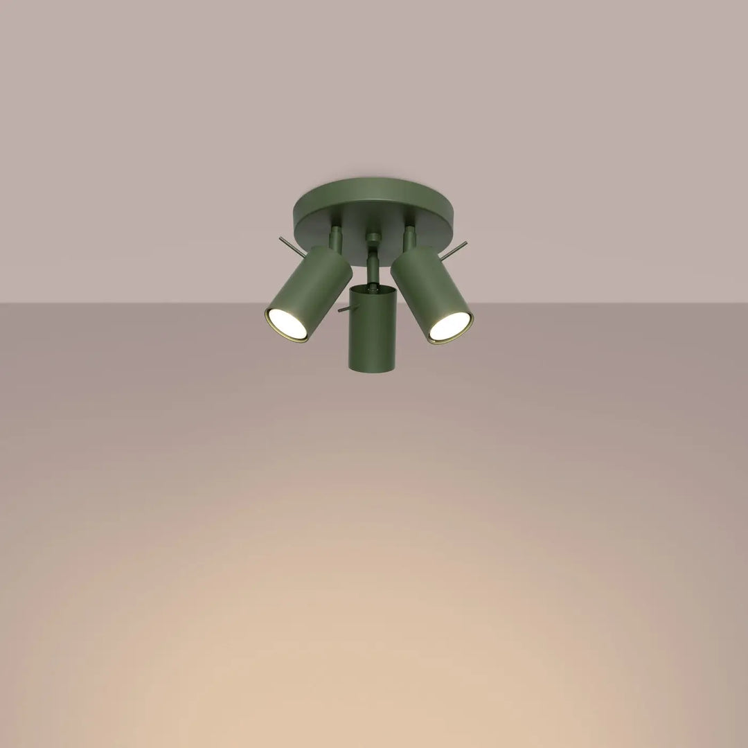 Luminaire plafonnier ring 3p vert olive lampe ring en métal mat avec trois spots ajustables pour éclairage flexible minimalisme moderne