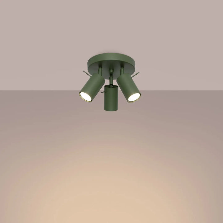 Luminaire plafonnier ring 3p vert olive lampe ring en métal mat avec trois spots ajustables pour éclairage flexible minimalisme moderne