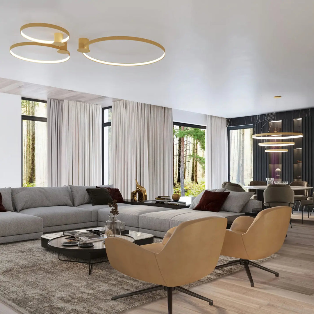 Plafonnier rio doré au design unique avec modules led modernes et finition circulaire minimaliste