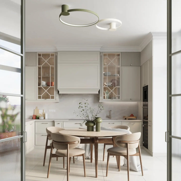 Luminaire plafonnier collection rio design moderne en vert olive avec finition mate et forme circulaire minimaliste