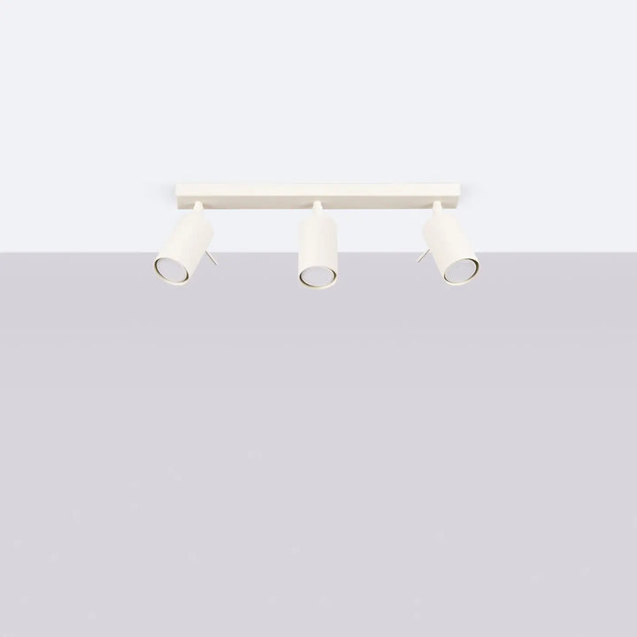 Luminaire plafonnier ring 3l beige avec trois têtes cylindriques blanches et accents métalliques pour éclairage flexible minimalisme moderne