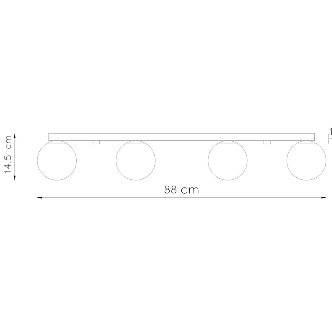 Luminaire plafonnier yoli 4 blanc avec quatre lampes rondes en verre montées sur une base rectangulaire minimaliste classe à part