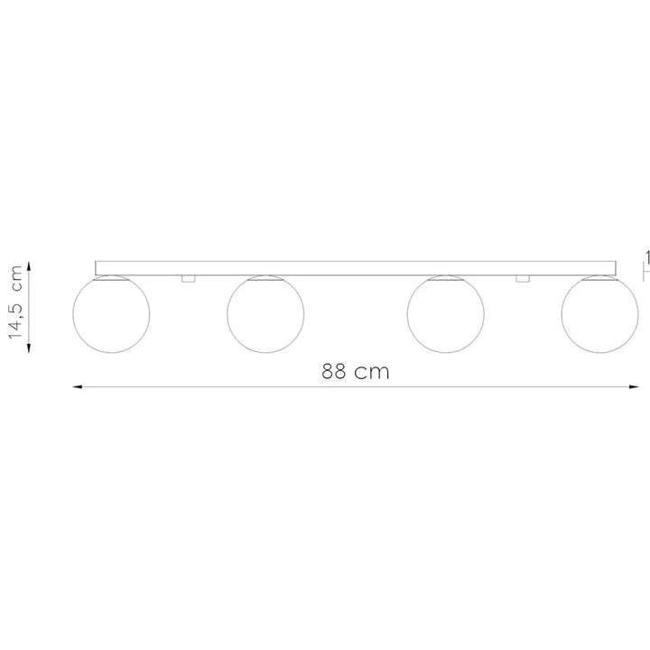 Luminaire plafonnier yoli 4 blanc avec quatre lampes rondes en verre montées sur une base rectangulaire minimaliste classe à part