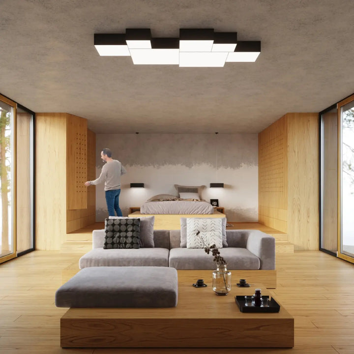 Luminaire plafonnier horus 55 noir avec plafonnier carré noir et blanc en forme riche pour éclairage polyvalent