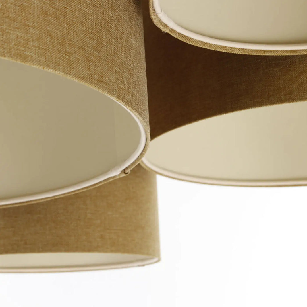 Luminaire plafonnier 4flames bogo élégant avec abat-jours en lin naturel écru et doublure intérieure crème