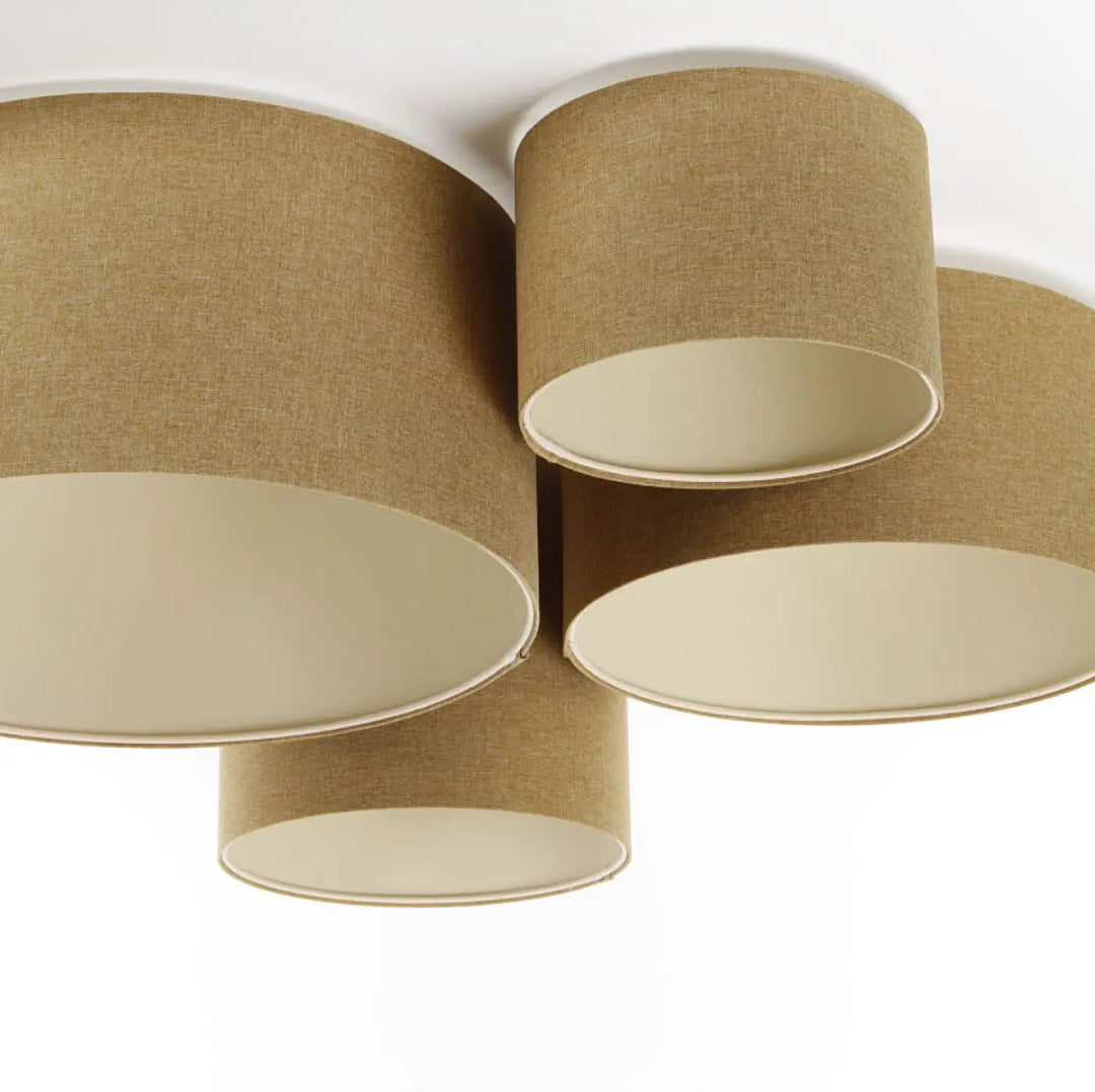 Luminaire plafonnier 4flames bogo élégant écru avec abat-jour cylindrique beige en lin naturel et intérieur crème