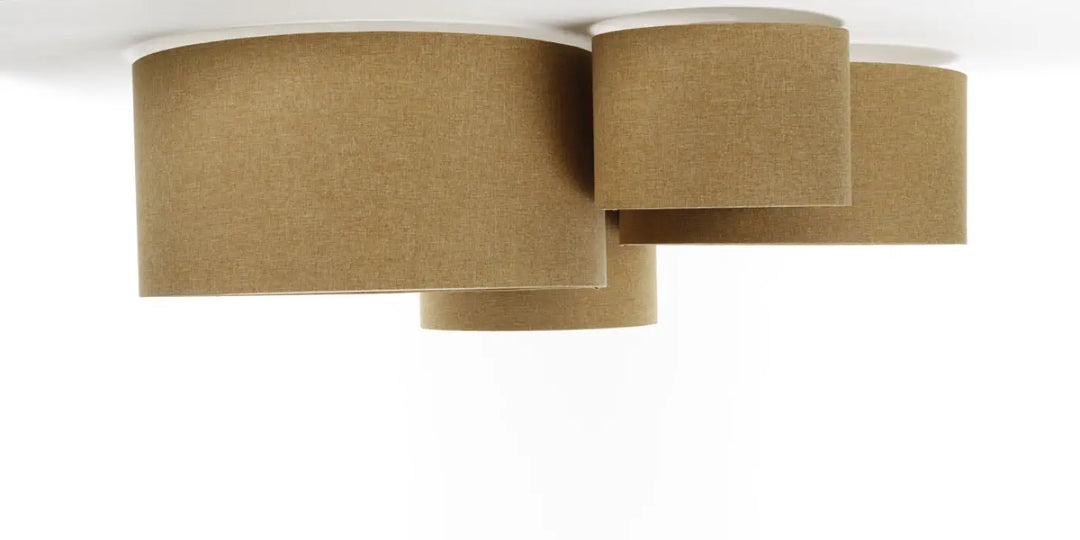 Plafonnier moderne en tissu écru avec abat-jours cylindriques superposés pour une lumière naturelle élégante