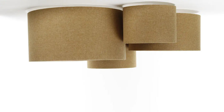 Plafonnier moderne en tissu écru avec abat-jours cylindriques superposés pour une lumière naturelle élégante
