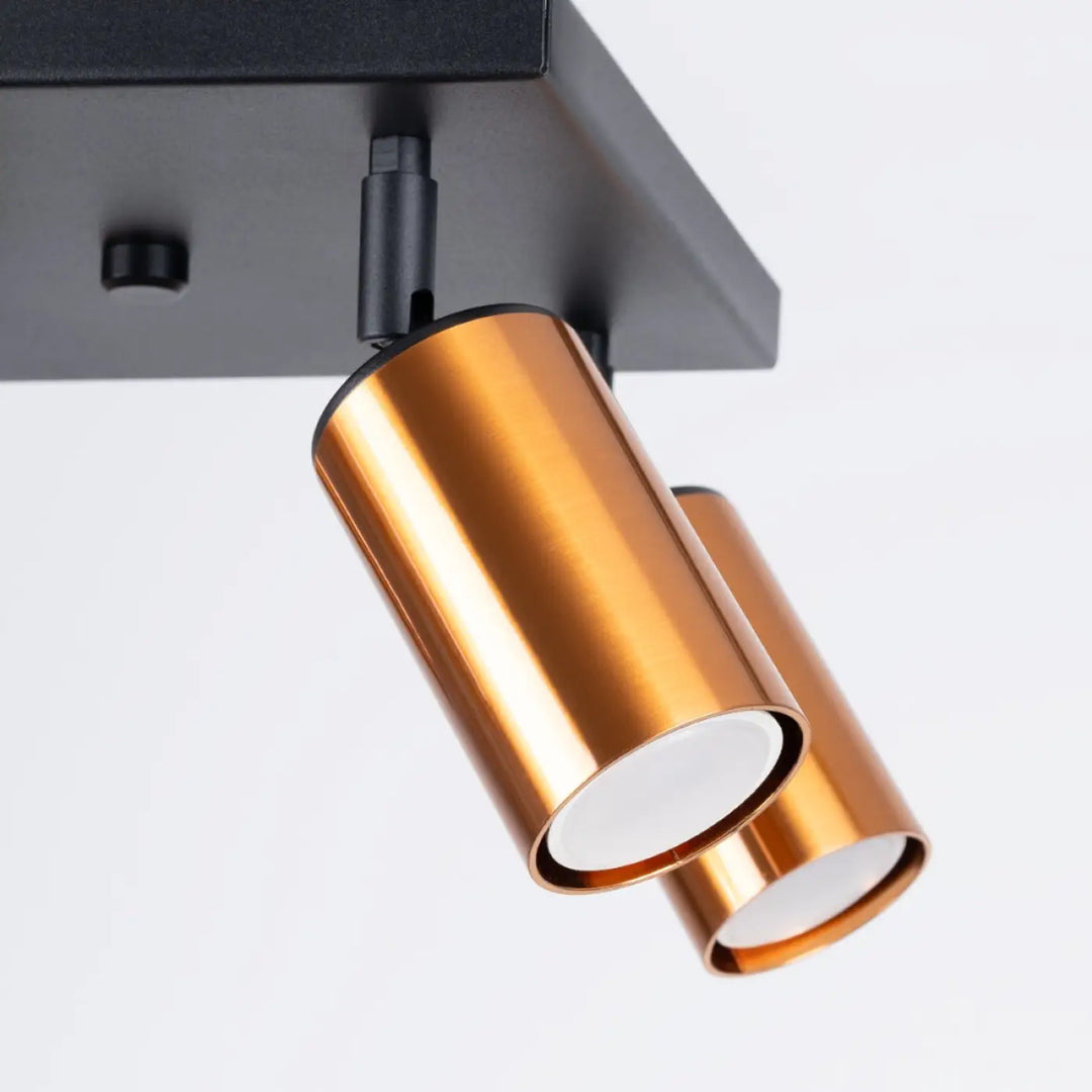 Luminaire plafonnier winx 4 noir cuivre avec spots cylindriques copper fini pour lampe winx allie design moderne