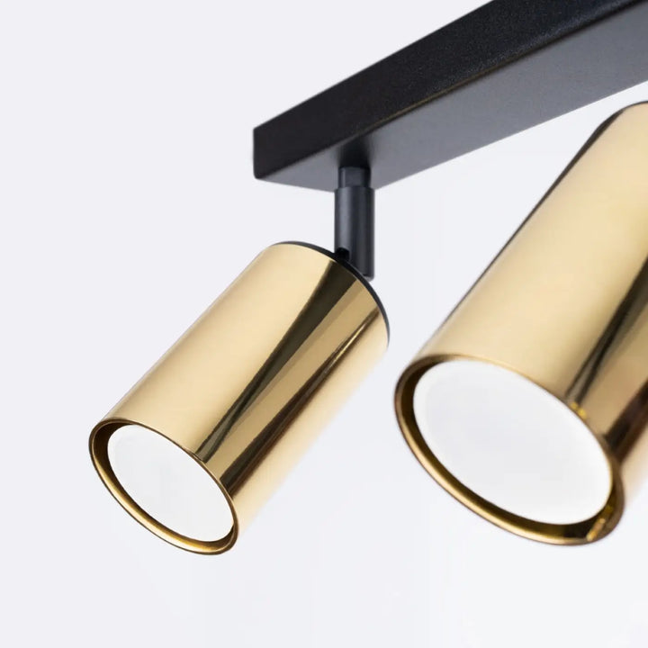 Plafonnier winx 2 lampe winx allie en finition dorée moderne avec design cylindrique minimaliste noir et or