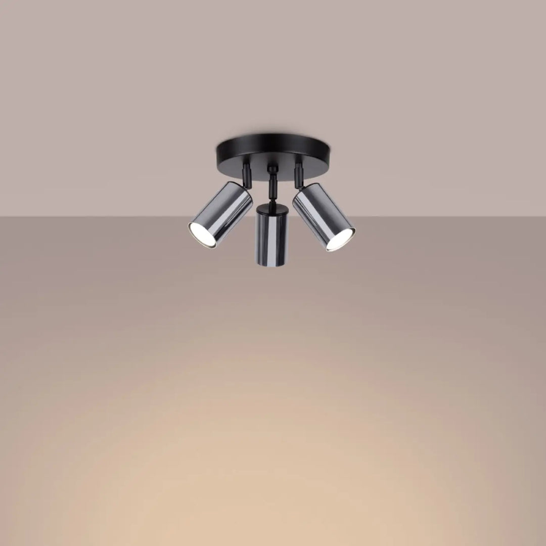 Plafonnier winx 3p noir en chrome avec trois spots réglables pour une lampe winx allie moderne et fonctionnelle