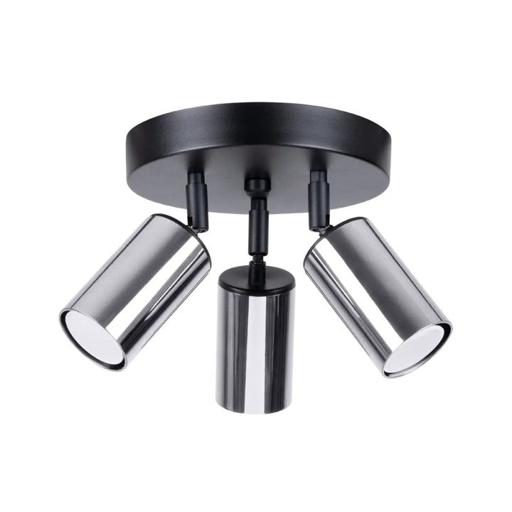 Luminaire plafonnier winx 3p noir en métal chrome avec trois spots réglables pour éclairage directionnel intérieur