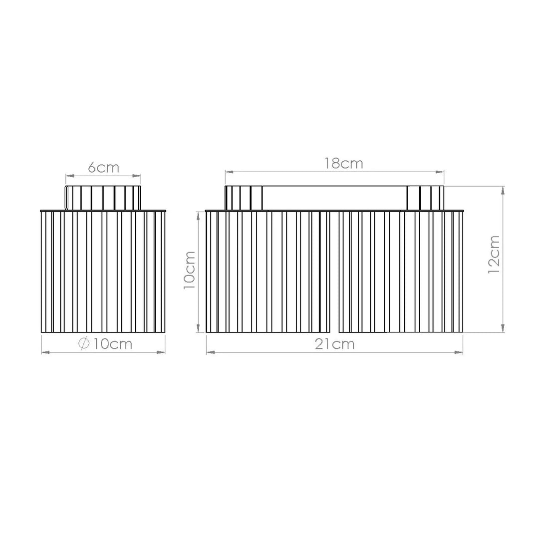 Deux contenants métalliques cylindriques beige avec ridges verticales forme unique inspirée luminaire plafonnier aura 2