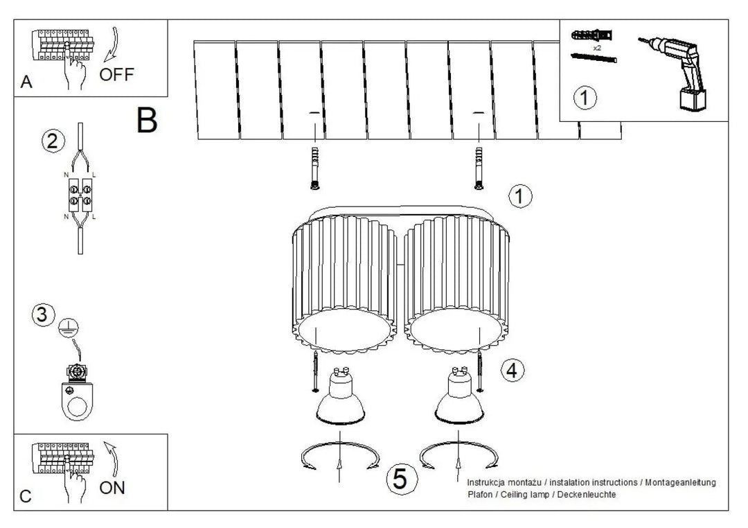 Luminaire plafonnier aura 2 rouge ochra avec deux abat-jours cylindriques cannelés en forme unique inspirée
