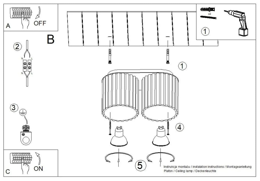 Double-sided ceiling lamp aura 2 taupe with two cylindrical shades and bulb sockets featuring forme unique inspirée