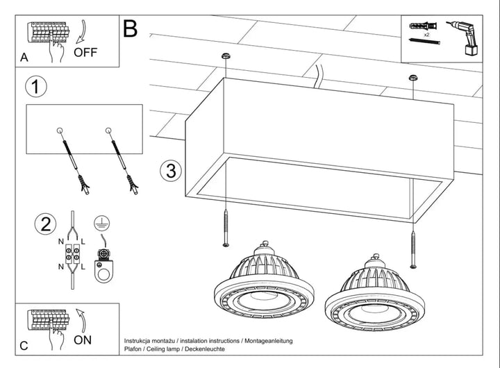 Luminaire plafond quatro 2 béton avec deux ampoules en dôme et support central pour un éclairage industriel efficace