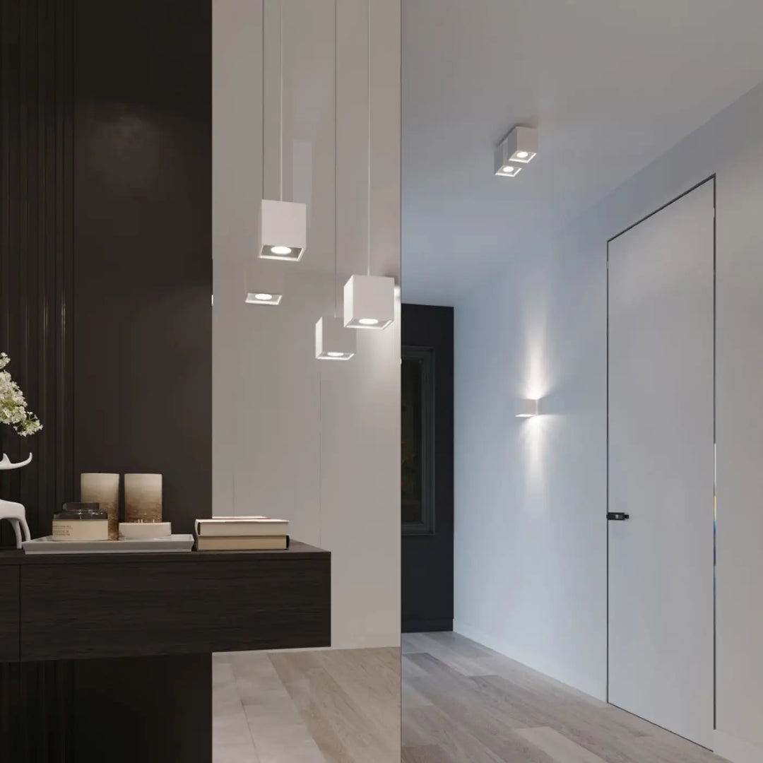 Luminaire plafonnier quad 2 blanc avec plafonniers cubes modernes montées individuellement pour magnifique décoration minimaliste