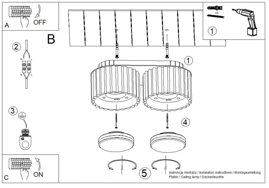 Luminaire plafonnier aura 2 blanc avec deux abat-jours circulaires cannelés en plastique blanc forme unique inspirée