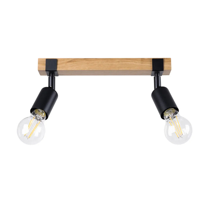 Luminaire plafonnier série zuca 2 noir en bois naturel et métal noir avec ampoules décoratives visibles petites œuvres d’art