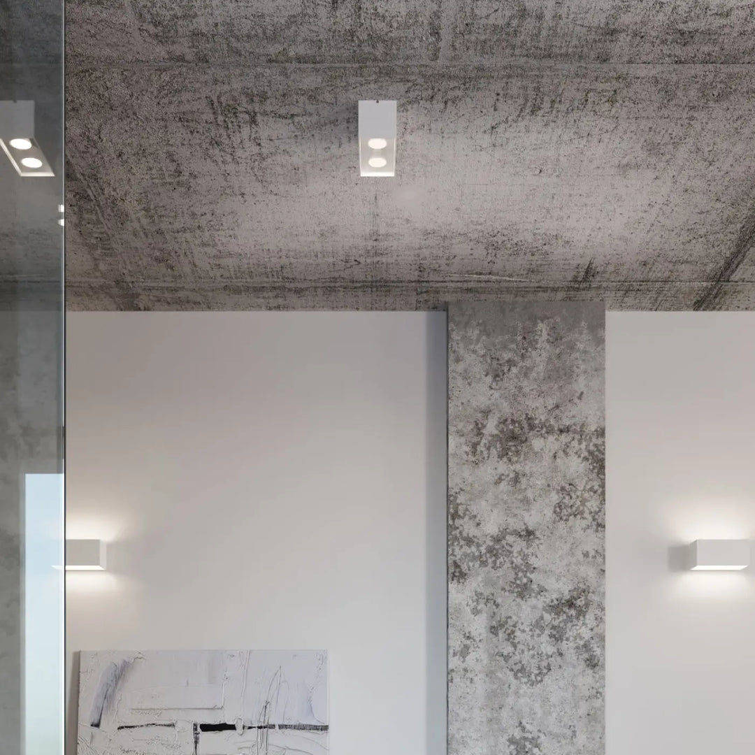 Luminaire plafonnier quad maxi blanc à encastrer avec deux ampoules led rondes idéal pour plafond bois naturel