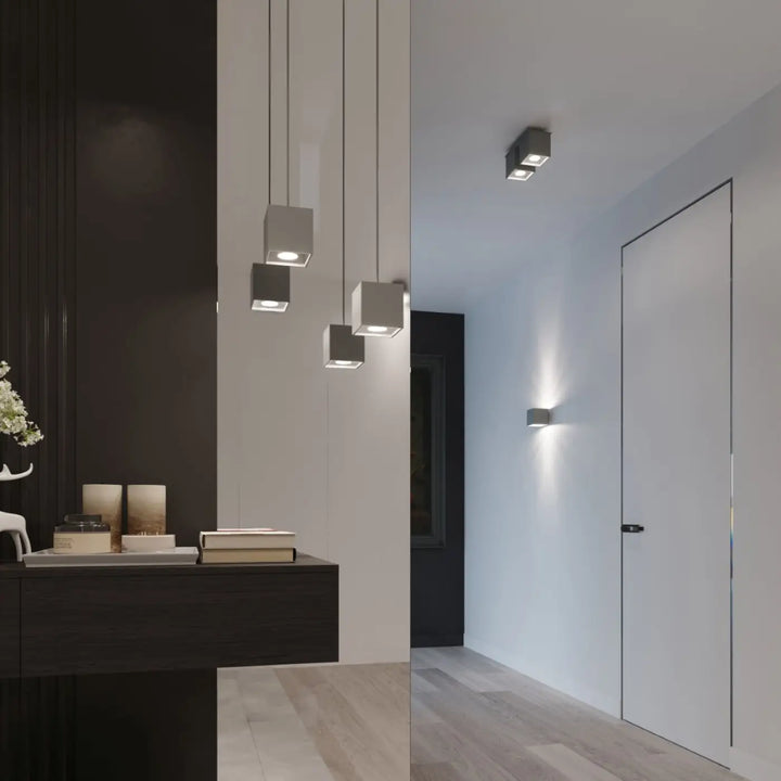 Luminaire plafonnier quad 2 gris avec montées individuellement et magnifique décoration minimaliste à éclairage led chaud